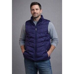 Eddie Bauer Yukon Vest Puffer Mens 2XL Navy EB550 Goose Down Sherpa Collar